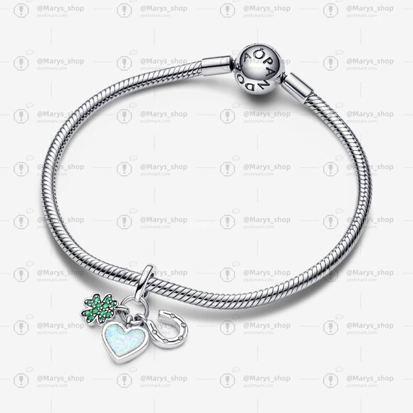 Pandora Four Leaf Clover, Heart and Horseshoe Triple Dangle Charm - Picture 3 of 5